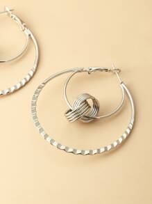 雙環耳墜 - 銀色 - 查看 5