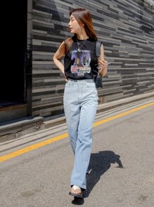 DAZY Letter & Graphic Print Tank Top