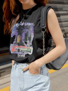 DAZY Letter & Graphic Print Tank Top