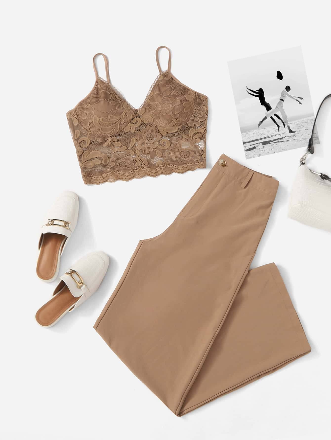 Franclia Women Two-piece Outfits Kontras Lace Plain Seksi - Khaki - View 1