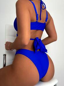 SHEIN Swim Bộ bikini quấn rắn đi biển mùa hè - Xanh đậm - Xem 2