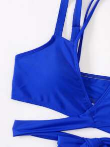 SHEIN Swim Bộ bikini quấn rắn đi biển mùa hè - Xanh đậm - Xem 4