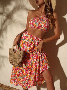 Bộ đồ hai mảnh nữ Bất đối xứng Viên lá sen Dải chun Hoa Tất cả trên in Boho - Nhiều màu - Xem 5