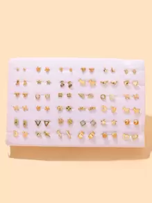36pairs Plastic Star Heart Butterfly Women's Stud Earrings Set (Random Styles) - Yellow Gold - View 1