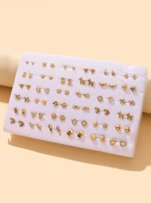 36pairs Plastic Star Heart Butterfly Women's Stud Earrings Set (Random Styles) - Yellow Gold - View 2