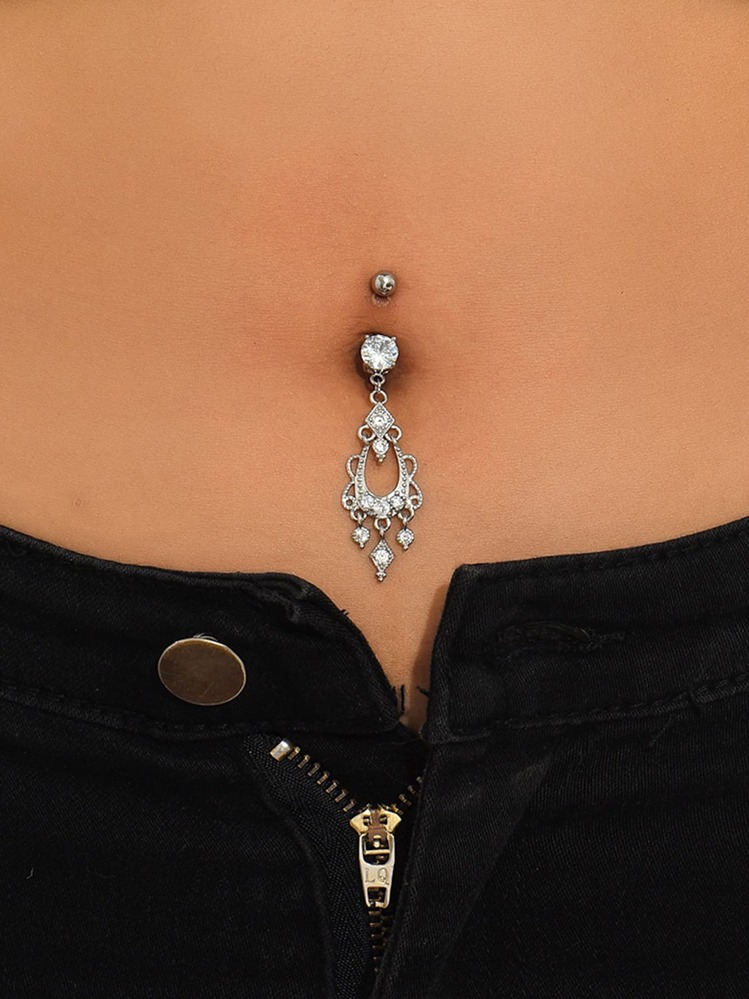 Rhinestone Decor Geometric Charm Rốn Belly Ring Unisex Thép không gỉ Crystal Punk Piercing - Quà tặng trang sức cơ thể thời trang cho bất kỳ dịp nào - Bạc - Xem 1