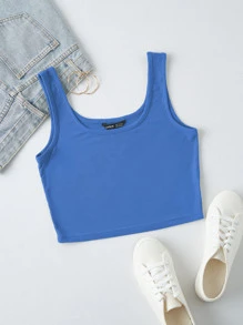 SHEIN Unity Gân đan áo tăng cắt xén - Màu xanh lam - Xem 1