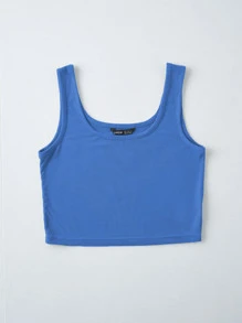 SHEIN Unity Gân đan áo tăng cắt xén - Màu xanh lam - Xem 3