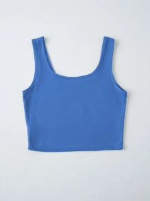 SHEIN Unity Gân đan áo tăng cắt xén - Màu xanh lam - Xem 2