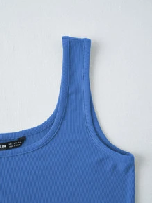 SHEIN Unity Gân đan áo tăng cắt xén - Màu xanh lam - Xem 4