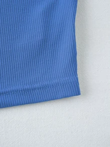 SHEIN Unity Gân đan áo tăng cắt xén - Màu xanh lam - Xem 5