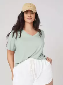 SHEIN BASICS Top escote V - verde menta - Ver 1