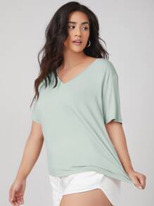 SHEIN BASICS Top escote V - verde menta - Ver 3
