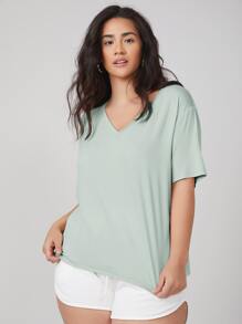 SHEIN BASICS Top escote V - verde menta - Ver 4