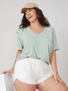 SHEIN BASICS Top escote V - verde menta - Ver 5