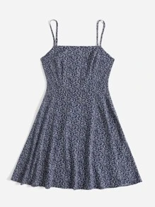 Soleia Plus Allover Plants Cami Dress - Navy Blue - View 3