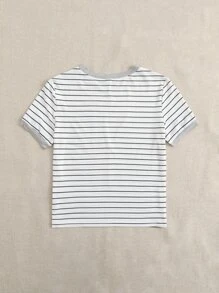 SHEIN EZwear Plus Size Striped Knit Patchwork Short Sleeve T-Shirt For Summer