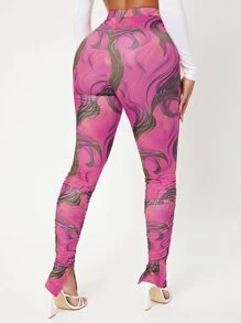 SHEIN SXY Leggings bajo con abertura fruncido con estampado de dibujo - Multicolor - Ver 2
