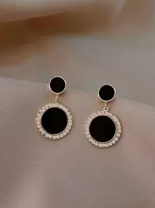 Rhinestone Decor Round Drop Earrings