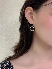 Rhinestone Decor Round Drop Earrings