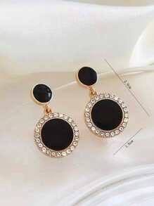 Rhinestone Decor Round Drop Earrings