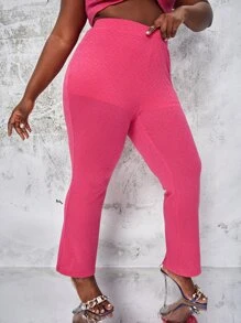 Slaydiva Plus Elastic Waist Flare Leg Trousers - Hot Pink - View 1