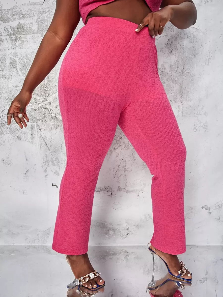 Slaydiva Plus Elastic Waist Flare Leg Trousers - Hot Pink - View 1