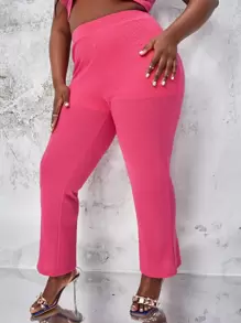 Slaydiva Plus Elastic Waist Flare Leg Trousers - Hot Pink - View 4