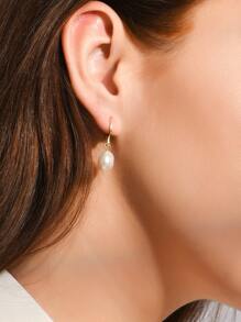 Natural Pearl Decor Drop Earrings - Yellow Gold - View 1