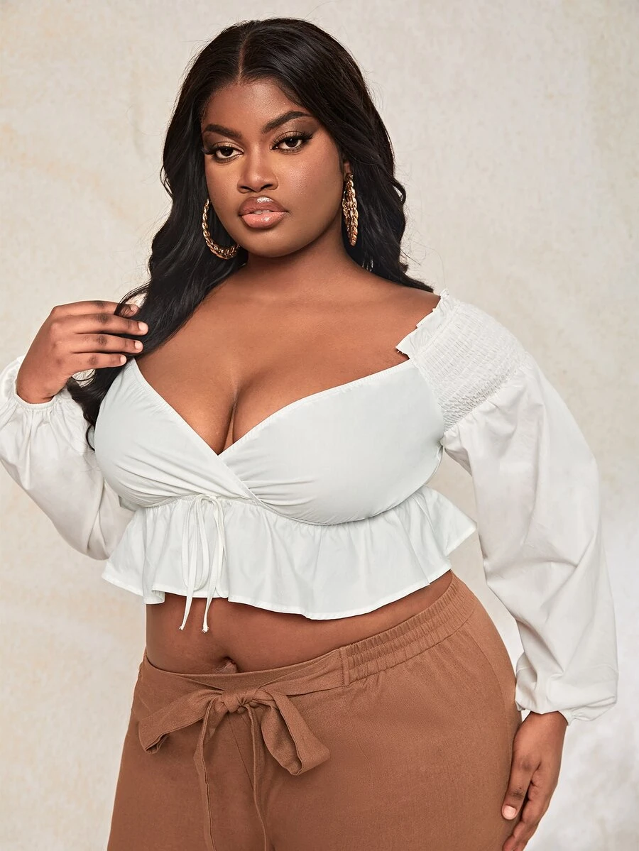 Slaydiva Áo sơ mi Plus Size Dây kéo Viên lá sen Trọn gói Dải chun màu trơn Gợi cảm - trắng - Xem 1