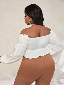 Slaydiva Áo sơ mi Plus Size Dây kéo Viên lá sen Trọn gói Dải chun màu trơn Gợi cảm - trắng - Xem 2