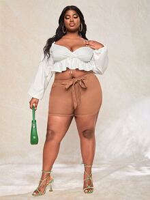 Slaydiva Áo sơ mi Plus Size Dây kéo Viên lá sen Trọn gói Dải chun màu trơn Gợi cảm - trắng - Xem 5