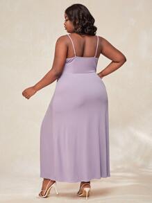 Slaydiva 大碼素色高衩十字交叉吊帶連衣裙 - 紫丁香色 - 查看 2