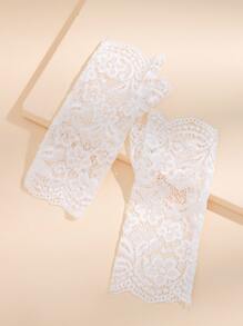 Flower Pattern Lace Bridal Gloves - White - View 3