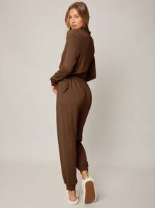 SHEIN 粘膠纖維垂墜休閒服連體褲 - 咖啡棕 - 查看 2