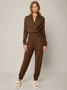 SHEIN 粘膠纖維垂墜休閒服連體褲 - 咖啡棕 - 查看 7