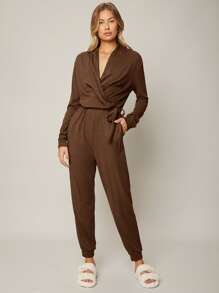 SHEIN 粘膠纖維垂墜休閒服連體褲 - 咖啡棕 - 查看 8