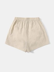 Quần đùi nữ Thắt nút Túi màu trơn Giải trí - Màu be - Xem 2