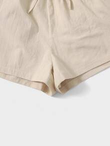 Quần đùi nữ Thắt nút Túi màu trơn Giải trí - Màu be - Xem 4