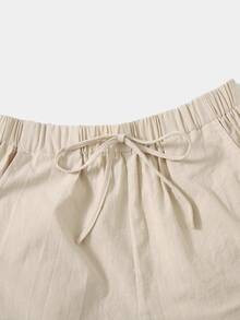 Quần đùi nữ Thắt nút Túi màu trơn Giải trí - Màu be - Xem 5