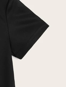 SHEIN Áo polo bé trai Tương phản ràng buộc Nút phía trước màu trơn Giải trí - màu đen - Xem 3