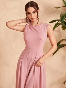 Mulvari Solid Zipper Back Culotte Jumpsuit - Coral Pink - View 6