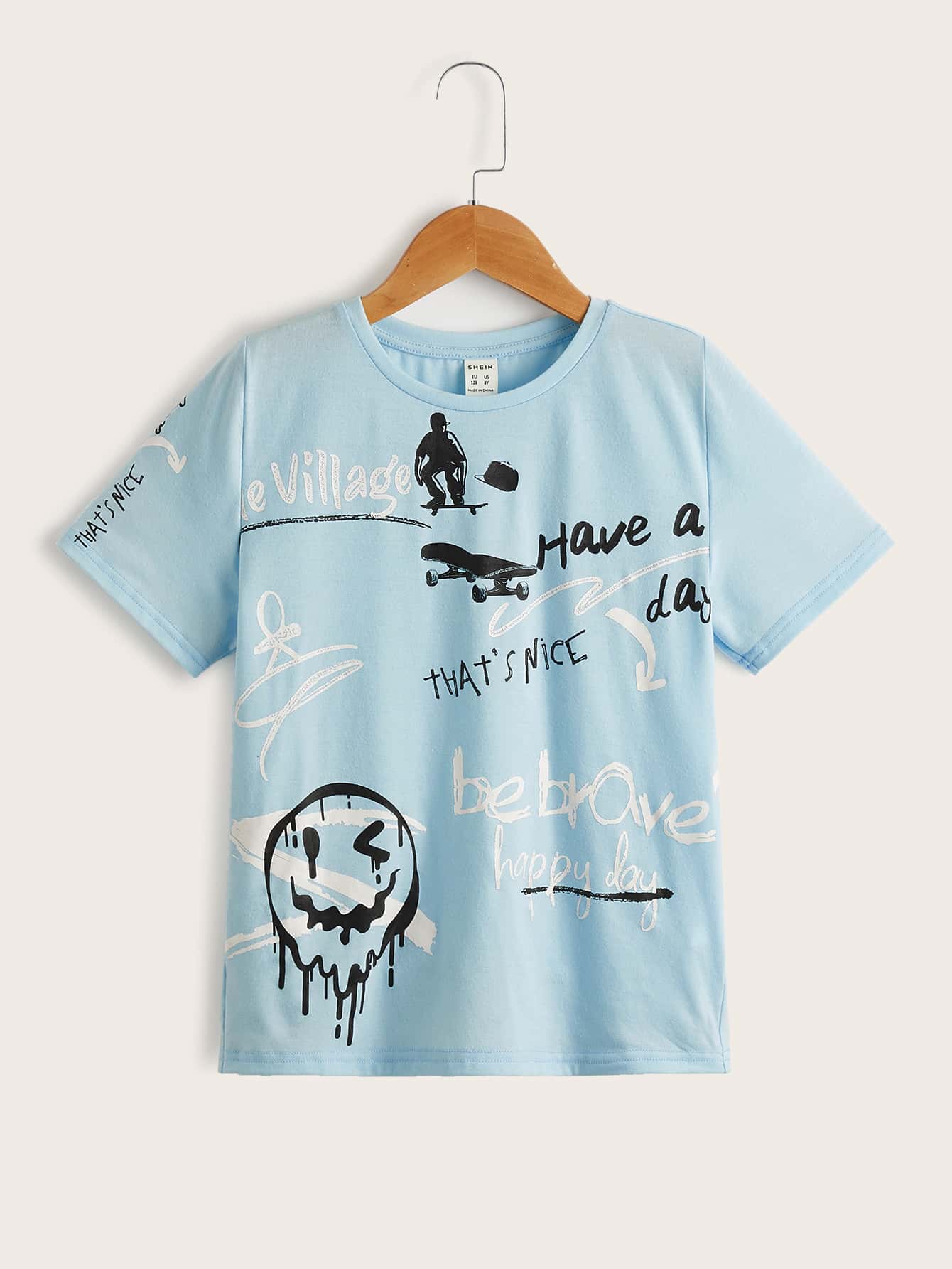 SHEIN 男孩字母任務圖案T恤
