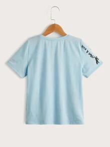 SHEIN 男孩字母任務圖案T恤