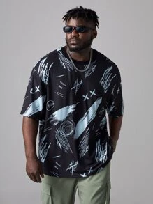 EASEVO Camiseta gráfica holgada de hombro caído con eslogan para hombres - Multicolor - Ver 1