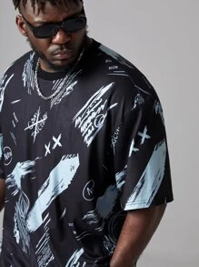 EASEVO Camiseta gráfica holgada de hombro caído con eslogan para hombres - Multicolor - Ver 3