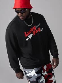 Manfinity VCAY Men Plus Letter & Heart Print Pullover - Black - View 1