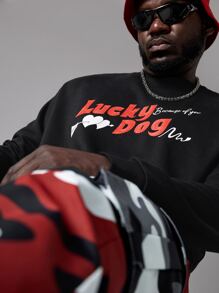 Manfinity VCAY Men Plus Letter & Heart Print Pullover - Black - View 3