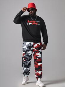 Manfinity VCAY Men Plus Letter & Heart Print Pullover - Black - View 5