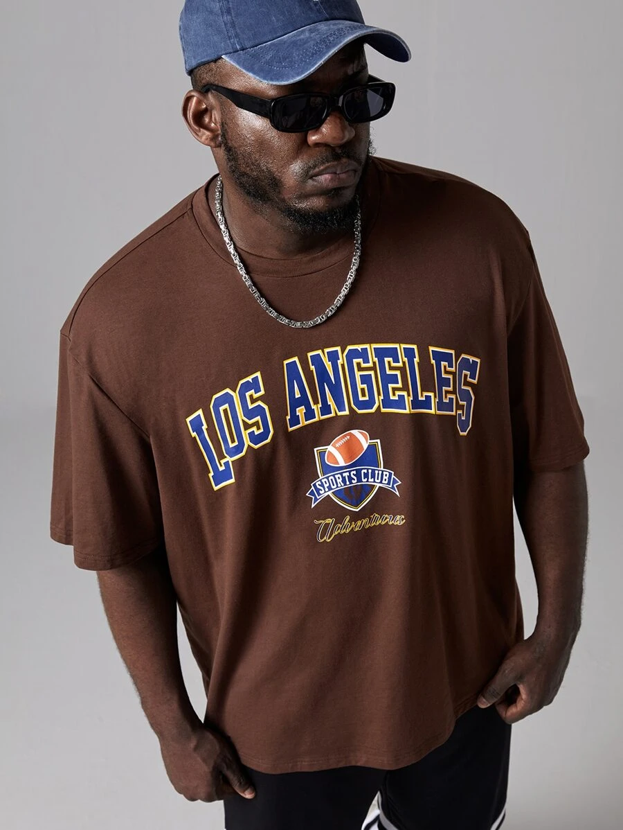 EASEVO Nam Áo thun Thả vai Lá thư & Bóng bầu dục Mỹ Đồ họa - Màu nâu Sô-cô-la - Xem 1